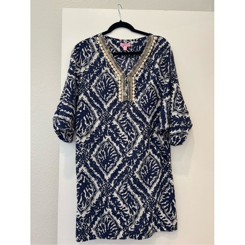 Lily Pulitzer printed V-Neck embellished Tunic Top Swim Beach Summer Vacation